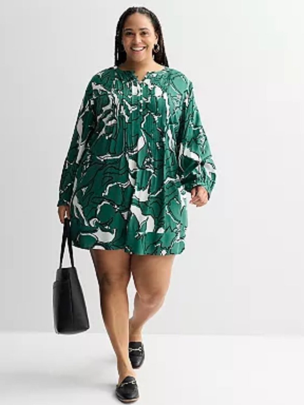 Sonoma Goods For Life Women’s Plus 1X Green Floral Pintuck Tunic Dress Boho